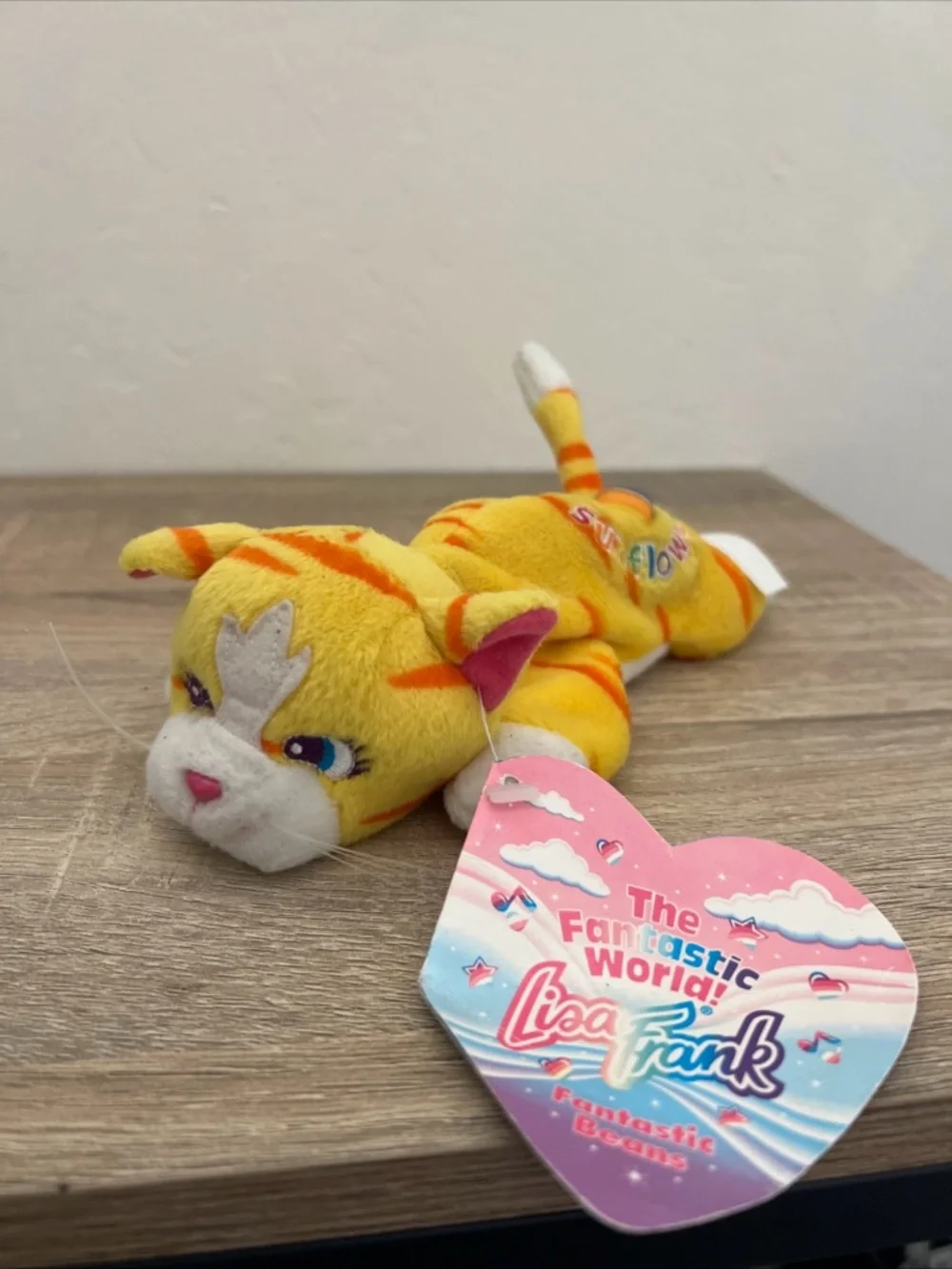 NWT Lisa Frank Cat Kitten Sunflower Yellow Plush Beanie Vintage w/ Tag 8” - Picture 8 of 11